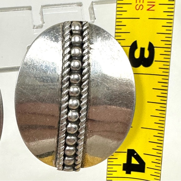 STERLING SILVER .925 Large Oval Post Earrings Vertical Granulated & Rope detail